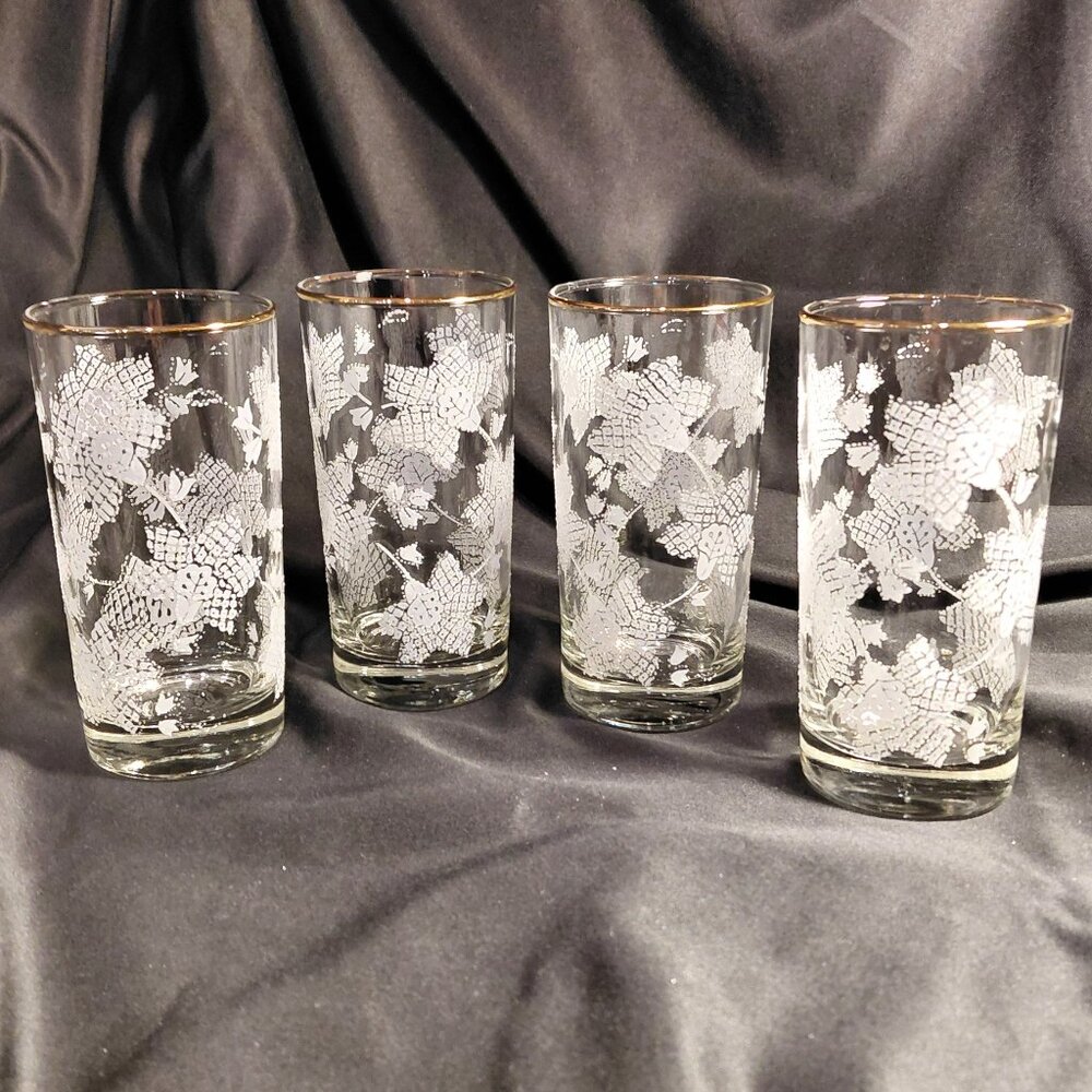 4 Perfect Libbey Vintage Raised Frosted with Gold Rim 10 oz. Glasses - Picture 2 of 4